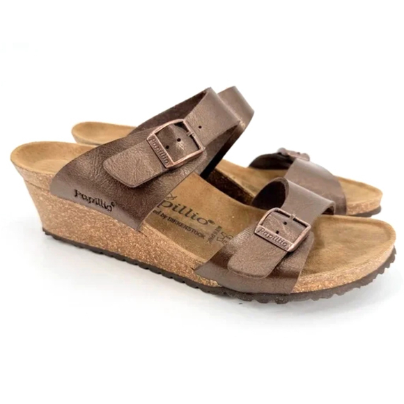 Birkenstock Shoes - BIRKENSTOCK Dorothy Graceful Papillio Wedge Sandal in Bronze Toffee 40